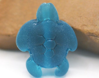 Recycled Eco Friendly Cultured Sea Frosted Glass Sea Turtle Sea Life Beads Matte Transparent Teal Blue Green 20x15mm Four (4) Pieces