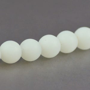 Recycled Cultured Sea Glass Round Beads Matte Semi Opaque Opal White 10mm image 2