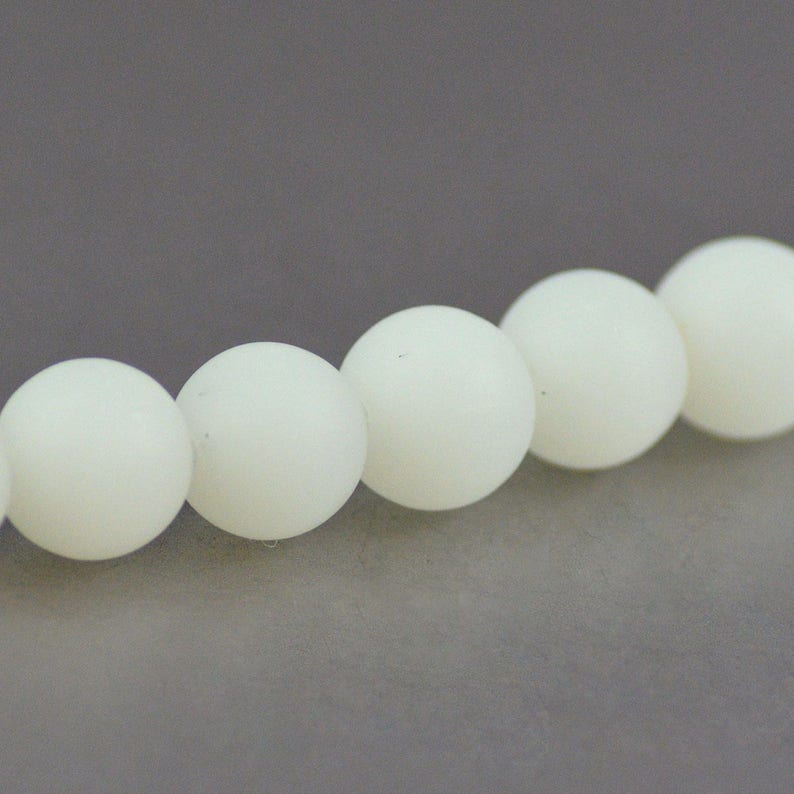 Recycled Cultured Sea Glass Round Beads Matte Semi Opaque Opal White 10mm image 2