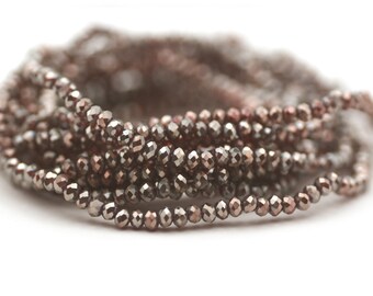Chinese Crystal Rondelles Teeny Tiny Seed Bead Faceted Transparent Topaz Brown Silvery Luster AB Finish 1.7x2.5mm