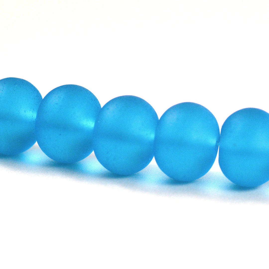 Recycled Cultured Sea Glass Rondelle Beads Matte Pacific Blue Etsy