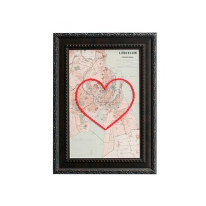 Carte du coeur de Copenhague | Art de broderie personnalisé | Anniversaire personnalisé | Cadeau de fiançailles pour elle | Cadeau de mariage brodé à la main