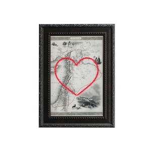 Carte cardiaque de la Syrie | Art de broderie de carte personnalisée | Cadeau d'anniversaire pour couple | Cadeau de fiançailles pour elle | Cadeau de mariage personnalisé