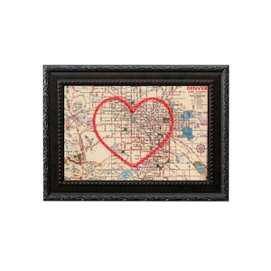 Carte du coeur de Denver | Art de broderie personnalisé | Anniversaire personnalisé | Cadeau de fiançailles pour elle | Cadeau de mariage brodé à la main