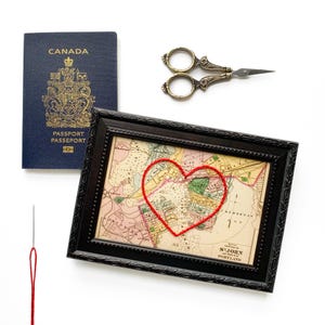 Carte du coeur de Saint John | Cadeau de carte personnalisée | Anniversaire personnalisé | Cadeau Saint Valentin | Carte vintage du Nouveau-Brunswick, coeur brodé à la main