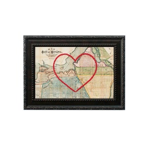 Carte cardiaque d'Ottawa | Art de broderie personnalisé Love Story | Cadeau d'anniversaire pour couple | Cadeau de fiançailles pour elle | Cadeau de Noël de voyage