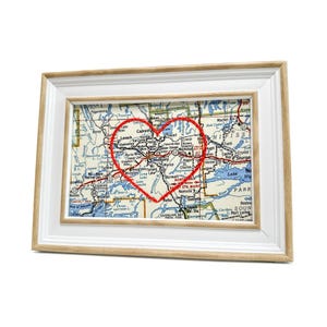 Carte du coeur de Sudbury | Cadeau de carte personnalisée | Cadeau d'anniversaire personnalisé | Cadeau Saint Valentin | Carte vintage de Sudbury, coeur brodé à la main
