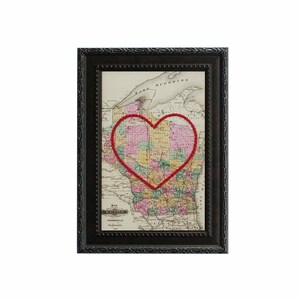 carte cardiaque du Wisconsin | | d’art de broderie de carte personnalisée Cadeau d’anniversaire pour les | de couple Cadeau de fiançailles pour son | Cadeau de mariage personnalisé