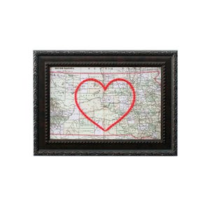 Carte du coeur du Dakota du Sud | Cadeau de carte personnalisée | Cadeau d'anniversaire | Cadeau Saint Valentin | Carte vintage du Dakota du Sud, coeur brodé à la main
