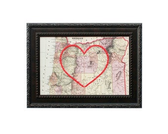 Oregon Heart Map | Personalized Love Story Embroidery Art | Anniversary Gift for Couple | Engagement Gift For Her | Custom Wedding Gift