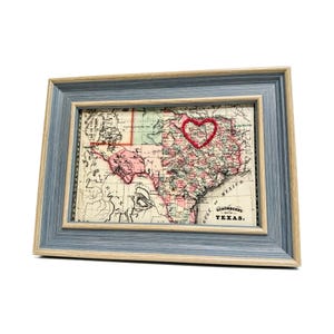 Carte du coeur de Dallas et Fort Worth | Cadeau de carte personnalisée | Cadeau d'anniversaire | Cadeau Saint Valentin | Carte vintage de Dallas, coeur brodé à la main