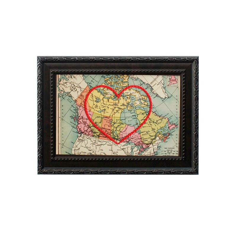 Canada Heart Map Custom Embroidery Art Personalized Anniversary Engagement Gift For Her Hand Embroidered Wedding Gift Map 1