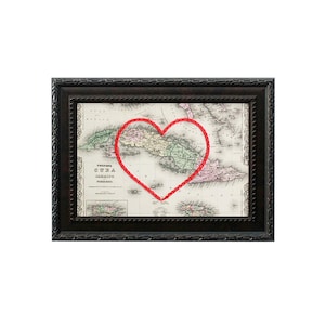 Carte du coeur de Cuba | Art de broderie personnalisé | Anniversaire personnalisé | Cadeau de fiançailles pour elle | Cadeau de mariage brodé à la main