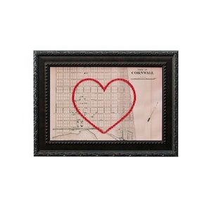 Carte cardiaque de Cornwall, Ontario | Art de broderie personnalisé | Anniversaire personnalisé | Cadeau de fiançailles pour elle | Cadeau de mariage brodé à la main