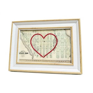 Asbury Park Herzkarte | Benutzerdefinierte Karte Geschenk | Geschenk für Ihn | Hochzeitsgeschenk | Vintage Karte von Asbury Park mit handgesticktem Herz