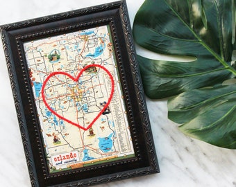 Orlando Heart Map | Personalized Love Story Embroidery Art | Anniversary Gift for Couple | Engagement Gift For Her | Custom Graduation Gift