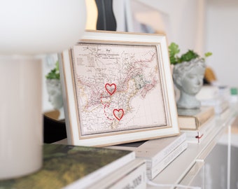 Connecting Hearts East Coast Map | Personalized Long Distance Map 8x10 | Custom Engagement Gift | Anniversary Gift | Wedding Gift