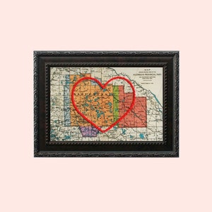 Carte cardiaque du parc Algonquin, oeuvre d'art murale encadrée, cadeau d'anniversaire personnalisé, cadeau de fiançailles personnalisé pour elle, cadeau de Saint-Valentin pour lui