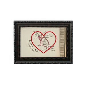 Carte du coeur de Barbuda | Art de broderie personnalisé | Anniversaire personnalisé | Cadeau de fiançailles pour elle | Cadeau de mariage brodé à la main