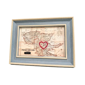 Prince Edward County Herzkarte | Benutzerdefinierte Karte Geschenk | Personalisierte Jubiläum | Valentinstag Geschenk | Vintage PEC Karte Handgesticktes Herz