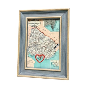 Carte cardiaque de l'Uruguay | Cadeau de carte personnalisée | Carte de Montevideo en cadeau | Cadeau de Saint-Valentin | Carte vintage de l'Uruguay brodée à la main