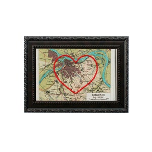 Carte du coeur de Belgrade | Art de broderie personnalisé | Anniversaire personnalisé | Cadeau de fiançailles pour elle | Cadeau de mariage brodé à la main
