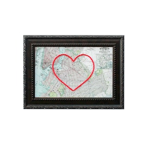 Carte du coeur de Brooklyn | Art de broderie personnalisé | Anniversaire personnalisé | Cadeau de fiançailles pour elle | Cadeau de mariage brodé à la main