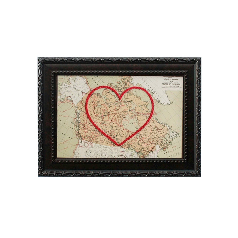 Canada Heart Map Custom Embroidery Art Personalized Anniversary Engagement Gift For Her Hand Embroidered Wedding Gift Map 2