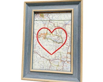 Grand Canyon Heart Map | Custom Map Gift | Anniversary Gift | Wedding Gift | Vintage Map Print of Grand Canyon with Hand-Embroidered Heart