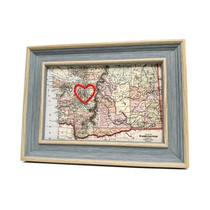 Carte coeur de Seattle | Cadeau de carte personnalisée | Cadeau d'anniversaire de carte de Washington | Cadeau de mariage encadré | Carte vintage de Seattle brodée en coeur