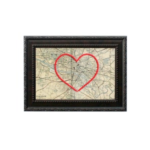 Carte du coeur de Glasgow | Art de broderie personnalisé | Cadeau d'anniversaire personnalisé pour lui | Cadeau de fiançailles pour elle | Cadeau de mariage