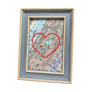 Carte du coeur de Central Park | Cadeau de carte personnalisée | Cadeau d'anniversaire personnalisé | Cadeau de Saint-Valentin | Carte vintage de New York, coeur brodé à la main