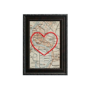 Carte du coeur de Bangkok | Art de broderie personnalisé | Anniversaire personnalisé | Cadeau de fiançailles pour elle | Cadeau de mariage brodé à la main