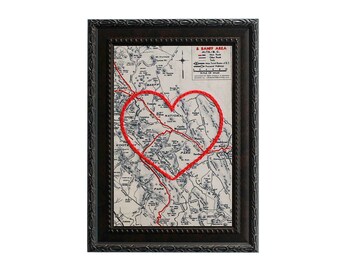 Banff Heart Map | Custom Embroidery Art | Personalized Anniversary | Engagement Gift For Her | Hand Embroidered Wedding Gift