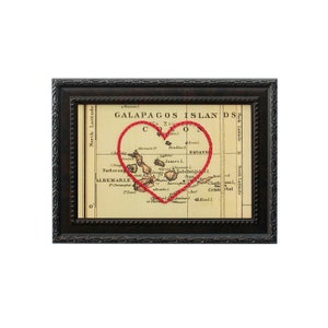 Galapagosinseln Herzkarte | Benutzerdefinierte Stickerei Kunst | Personalisiertes Jubiläumsgeschenk für Ihn | Verlobung Geschenk für sie | Hochzeitsgeschenk