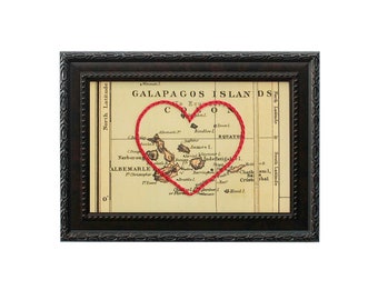 Galapagos Islands Heart Map | Custom Embroidery Art | Personalized Anniversary Gift for Him | Engagement Gift For Her | Wedding Gift