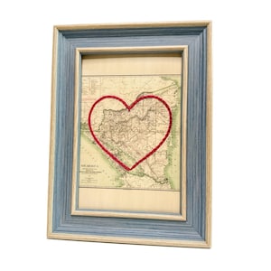 Carte coeur du Nicaragua | Cadeau de carte personnalisée | Art d'anniversaire personnalisé | Cadeau Saint Valentin | Carte vintage du Nicaragua, coeur brodé à la main