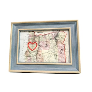 Carte du coeur de l'Oregon | Cadeau de carte personnalisée | Cadeau d'anniversaire personnalisé | Cadeau Saint Valentin | Carte vintage de l'Oregon, coeur brodé à la main