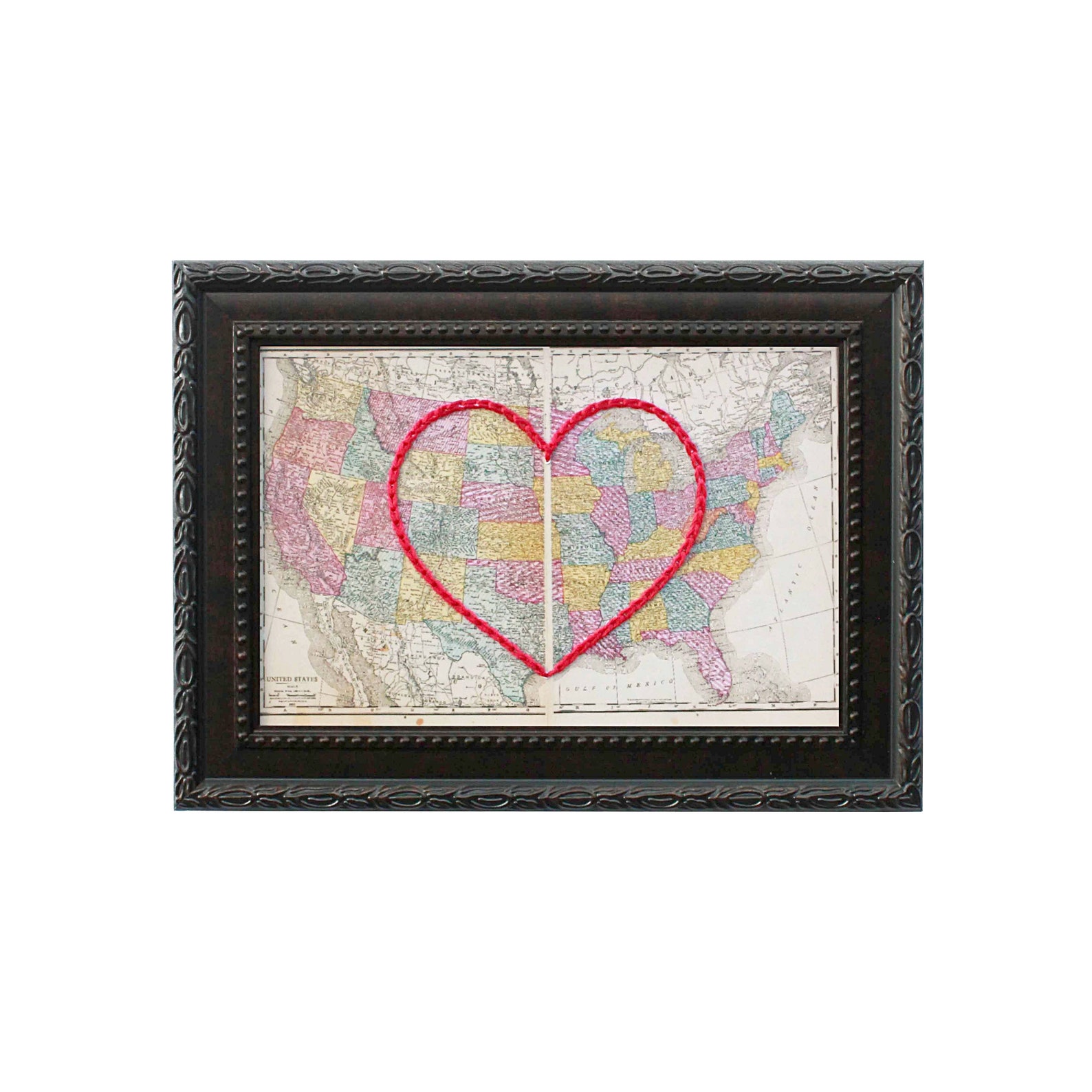 United States Heart Map Personalized Map Embroidery Art Etsy UK