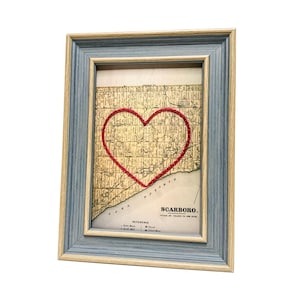 Carte du coeur de Scarborough | Art de broderie de carte personnalisée | Cadeau d'anniversaire pour couple | Cadeau de fiançailles pour elle | Cadeau de mariage personnalisé