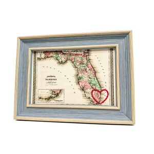 Carte du coeur de Miami | Cadeau de carte personnalisée | Cadeau d'anniversaire personnalisé | Cadeau Saint Valentin | Carte vintage de Miami en coeur brodé à la main