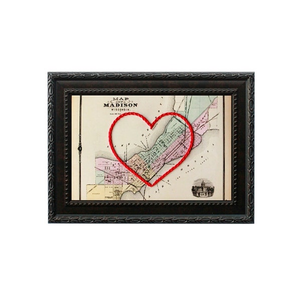 Madison Heart Map | Personalized Love Story Embroidery Art | Anniversary Gift for Couple | Engagement Gift For Her | Custom Graduation Gift