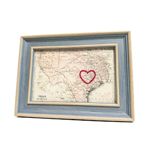 Carte du coeur d'Austin | Cadeau de carte personnalisée | Cadeau personnalisé Texas | Cadeau de Saint-Valentin | Carte vintage d'Austin, coeur brodé à la main