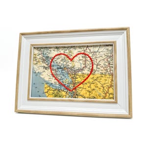 Carte du coeur de Vancouver | Cadeau de carte personnalisée | Anniversaire personnalisé | Cadeau de Saint-Valentin | Carte vintage de Vancouver, coeur brodé à la main