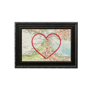 Carte cardiaque de Dubaï | Art de broderie personnalisé | Cadeau d'anniversaire personnalisé pour lui | Cadeau de fiançailles pour elle | Cadeau de mariage