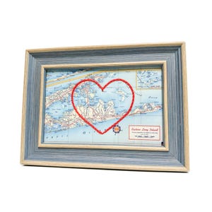 Carte coeur de Long Island | Cadeau de carte personnalisée | Anniversaire personnalisé | Cadeau Saint Valentin | Carte vintage de Long Island, coeur brodé à la main