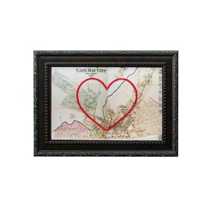 Carte du coeur de Cape May | Art de broderie personnalisé | Anniversaire personnalisé | Cadeau de fiançailles pour elle | Cadeau de mariage brodé à la main