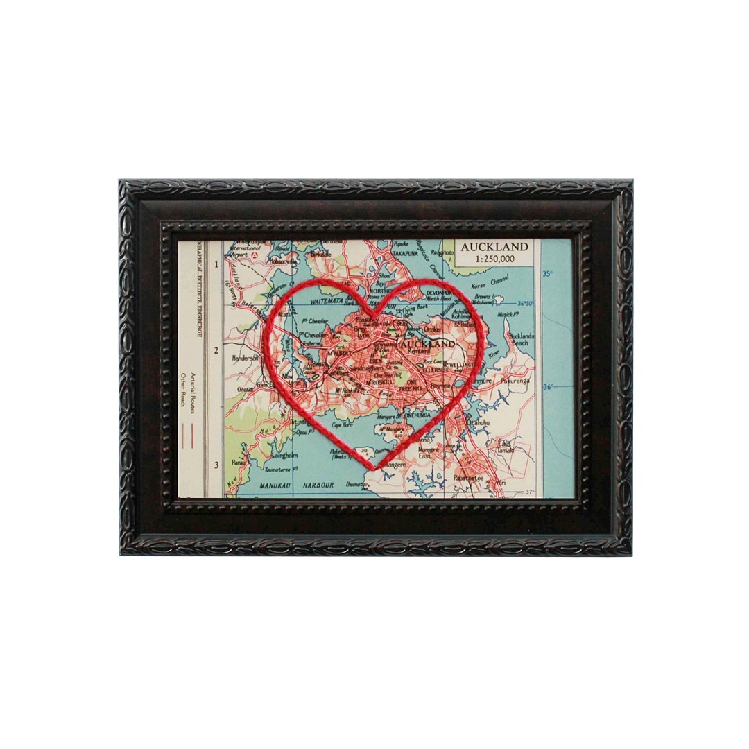 Auckland Heart Map Custom Embroidery Art Personalized Anniversary