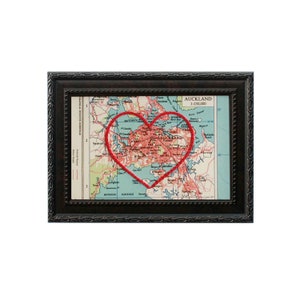 Carte du coeur d'Auckland | Art de broderie personnalisé | Anniversaire personnalisé | Cadeau de fiançailles pour elle | Cadeau de mariage brodé à la main