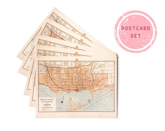 Toronto Map Postcard Set | Set of 5 Postcards | Snail Mail | Vintage Toronto Map Stationery | Long Distance Mail | Greeting Card